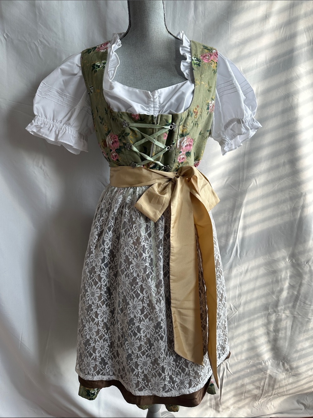 Authentic Floral Dirndl Dress with Apron and Shirt